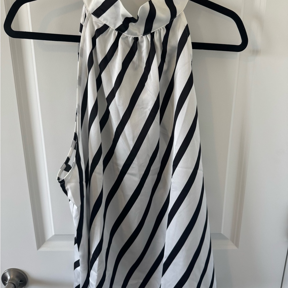 LOFT Black and White Striped Blouse